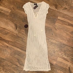 Hot Miami Styles Cream Crochet Lace-Up Swim Coverup